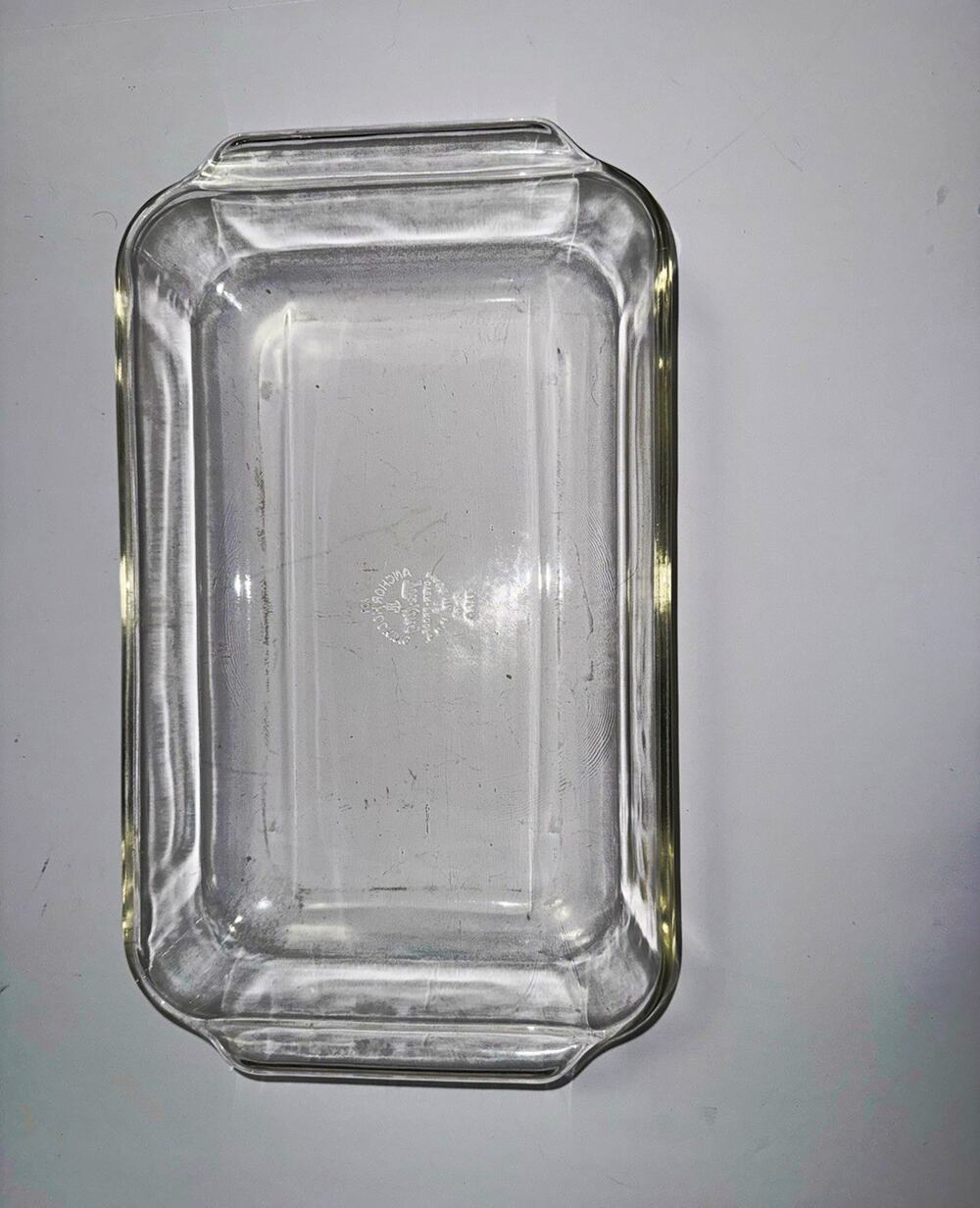 Vintage Fire King Anchor Hocking Clear Glass Rectangular Baking Pan 2 QT 431 USA